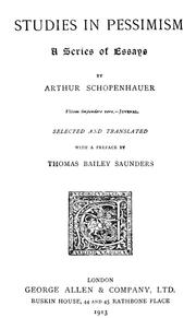 Cover of: Studies in pessimism by Arthur Schopenhauer