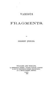 Cover of: Various fragments