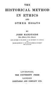 Cover of: The historical method in ethics and other essays by John Handyside