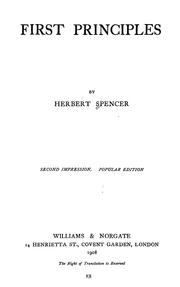 Cover of: First principles by Herbert Spencer