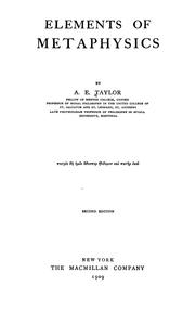 Cover of: Elements of metaphysics by A. E. Taylor