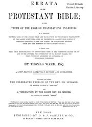 Cover of: Errata of the Protestant Bible: or, The truth of the English translations examined; in a treatise, showing some of the errors that are to be found in the English translations of the Sacred Scriptures, used by Protestants ... in which also, from their mistranslating the twenty-third verse of the fourteenth chapter of the Acts of the Apostles, the consecration of Dr. Matthew Parker ... is occasionally considered
