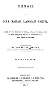 Cover of: Memoir of Mrs. Sarah Lanman Smith ...