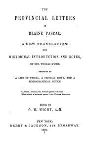 Cover of: The provincial letters of Blaise Pascal