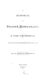 Cover of: A memorial of Francis L. Hawkes, D.D., LL.D.
