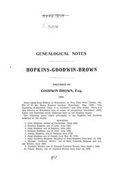 Cover of: Genealogical notes: Hopkins-Goodwin-Brown