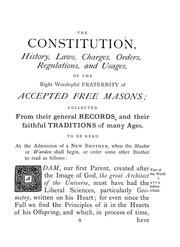 Cover of: Constitution book of 1723 by ed. by A.F.A. Woodford.