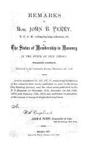 Cover of: Remarks ... on the status of membership in Masonry in N.J. ...