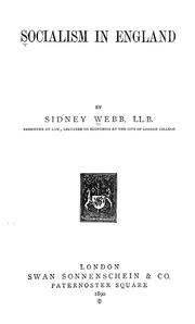 Cover of: Socialism in England by Sidney Webb