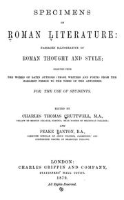 Cover of: Specimens of Roman literature: passages illustrative of Roman thought and style