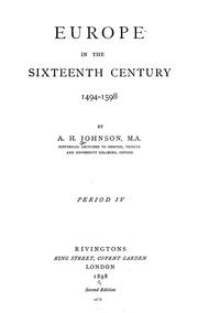 Cover of: Europe in the sixteenth century, 1494-1598 by Johnson, A. H.