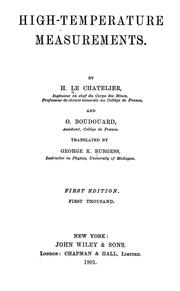 Cover of: High-temperature measurements by Henri Le Chatelier