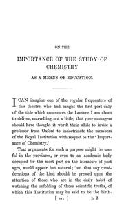Cover of: On the importance of the study of chemistry as a branche of education for all classes
