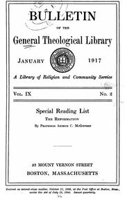 Cover of: Special reading list: the reformation