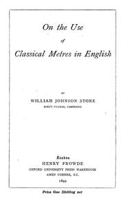 Cover of: On the use of classical metres in English