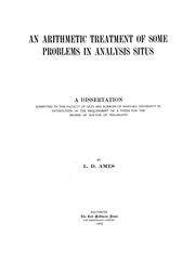 Cover of: An arithmetic treatment of some problems in analysis situs ...