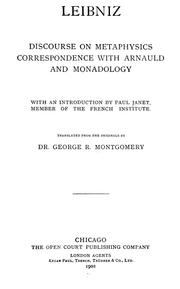Cover of: Discourse on metaphysics ; Correspondence with Arnauld ; and, Monadology