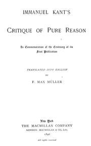 Cover of: Critique of pure reason by Immanuel Kant
