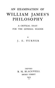 Cover of: An examination of William James's philosophy by John Evan Turner, John Evan Turner