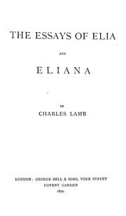 Cover of: The essays of Elia and Eliana | Charles Lamb