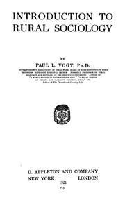 Cover of: Introduction to rural sociology by Paul L. Vogt