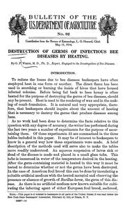 Cover of: Destruction of germs of infectious bee diseases by heating