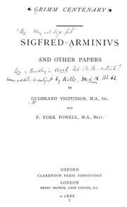 Cover of: Sigfred-Arminius and other papers