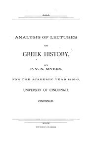 Cover of: Analysis of lectures on Greek history: for the academic year 1891-2, University of Cincinnati, Cincinnati