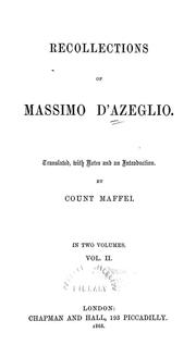 Recollections of Massimo D'Azeglio by Massimo d'Azeglio