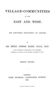 Cover of: Village-communities in the East and West by Henry Sumner Maine