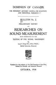 Cover of: Preliminary report on researches on sound measurement: with reference to the testing of fog signal machinery