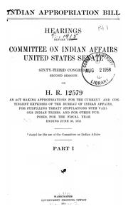 Cover of: Indian appropriation bill: Hearings before the Committee on Indian Affairs, United States Senate, Sixty-third Congress, second session, on H.R. 12579, an act making appropriations for the current and contingent expenses of the Bureau of Indian affairs, for fulfilling treaty stipulations with various Indian tribes, and for other purposes, for the fiscal year ending June 30, 1915 ...