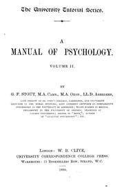 Cover of: Manual of psychology ... by Stout, George Frederick
