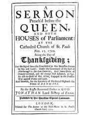 Cover of: A sermon preach'd before the Queen, and both Houses of Parliament, at the Cathedral Church of St. Pauls, Nov. 12, 1702 by Trelawny, Jonathan Sir