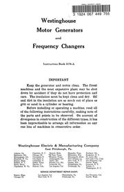 Cover of: Westinghouse motor generators and frequency changers by Westinghouse Electric & Manufacturing Company.