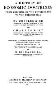 Cover of: A history of economic doctrines from the time of the physiocrats to the present day by Charles Gide