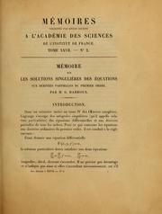 Cover of: Mémoire sur les solutions singulières des équations aux dérivées partielles du premier ordre