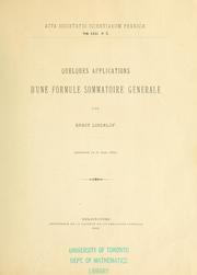 Cover of: Quelques applications d'une formule sommatoire générale