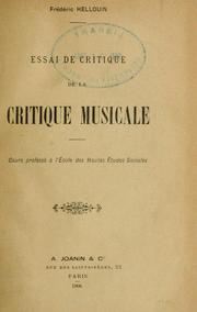 Cover of: Essai de critique de la critique musicale: cours professé à l'École des hautes études sociales