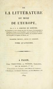 Cover of: De la littérature du Midi de l'Europe by Jean-Charles-Léonard Simonde Sismondi