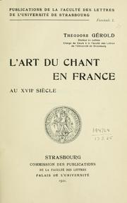 Cover of: L' art du chant en France au 17e siècle.
