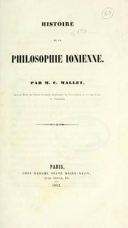 Cover of: Histoire de la philosophie ionienne by Charles Auguste Mallet