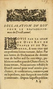 Cover of: Declaration du Roy, pour le restablissement du Droict annuel