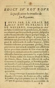 Cover of: Edict dv Roy pour la pacification des troubles de son Royaume