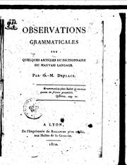 Cover of: Observations grammaticales sur quelques articles du Dictionnaire du mauvais language by Guy Marie Deplace