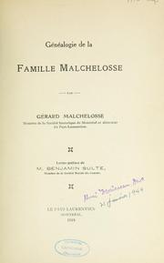 Cover of: Généalogie de la famille Malchelosse