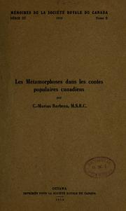 Cover of: Les Métamorphoses dans les contes popullaires canadiens. by Marius Barbeau