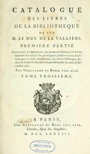 Cover of: Catalogue des livres de la bibliothèque de feu M. le duc de la Vallière