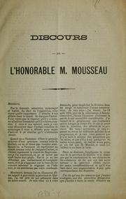 Cover of: Discours de l'honorable M. Mousseau