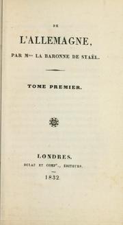 Cover of: De l'Allemagne. by Madame de Staël